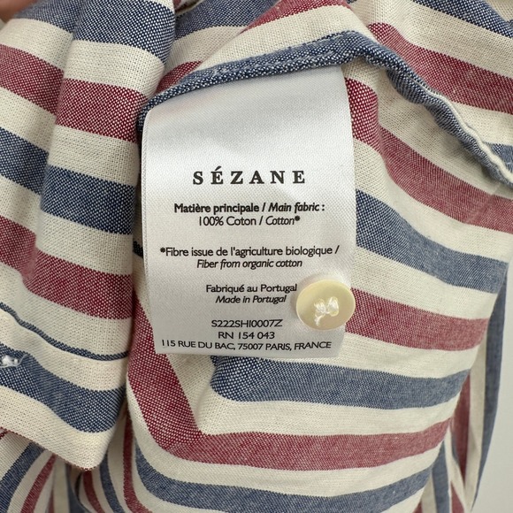 Sezane Max Shirt Red White Blue Striped Organic Cotton Button Down Size 32 US 0 - Picture 4 of 5